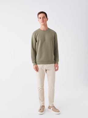 Bisiklet Yaka Uzun Kollu Erkek Sweatshirt HAKI