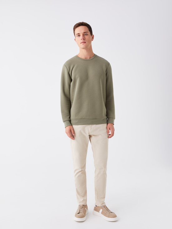 Bisiklet Yaka Uzun Kollu Erkek Sweatshirt HAKI