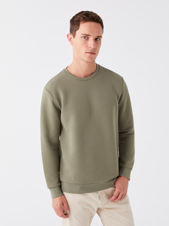 Bisiklet Yaka Uzun Kollu Erkek Sweatshirt HAKI