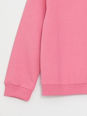 Dik Yaka Baskılı Uzun Kollu Kız Çocuk Sweatshirt ve Eşofman Altı PEMBE