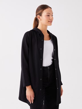 Kapüşonlu Düz Uzun Kollu Kadın Spor Hırka YENİ SİYAH