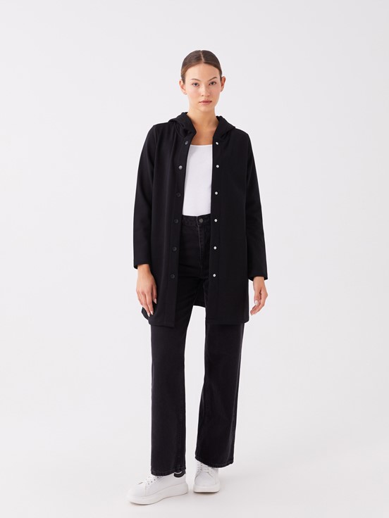 Kapüşonlu Düz Uzun Kollu Kadın Spor Hırka YENİ SİYAH