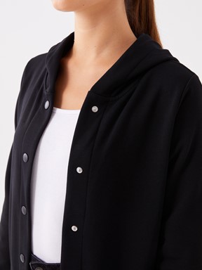 Kapüşonlu Düz Uzun Kollu Kadın Spor Hırka YENİ SİYAH