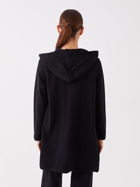 Kapüşonlu Düz Uzun Kollu Kadın Spor Hırka YENİ SİYAH