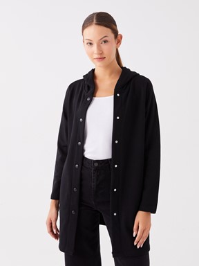 Kapüşonlu Düz Uzun Kollu Kadın Spor Hırka YENİ SİYAH