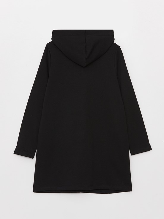 Kapüşonlu Düz Uzun Kollu Kadın Spor Hırka YENİ SİYAH