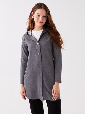 Kapüşonlu Düz Uzun Kollu Kadın Spor Hırka YENİ SİYAH