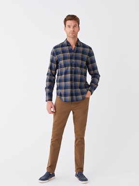 Regular Fit Uzun Kollu Ekose Erkek Gömlek BEJ EKOSELİ