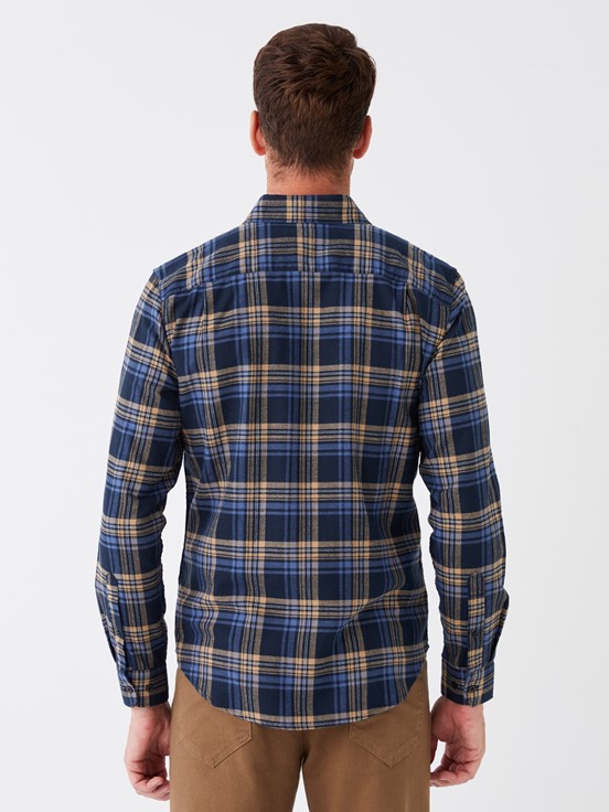 Regular Fit Uzun Kollu Ekose Erkek Gömlek BEJ EKOSELİ