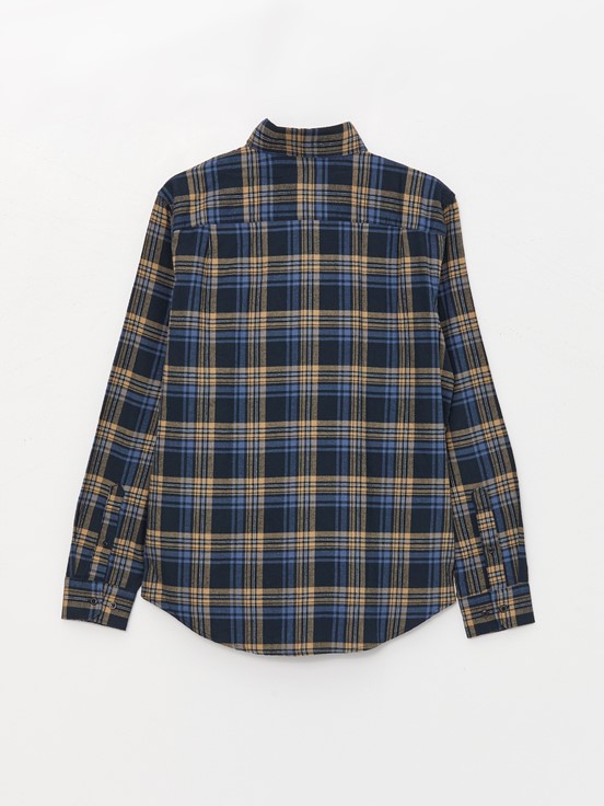 Regular Fit Uzun Kollu Ekose Erkek Gömlek BEJ EKOSELİ