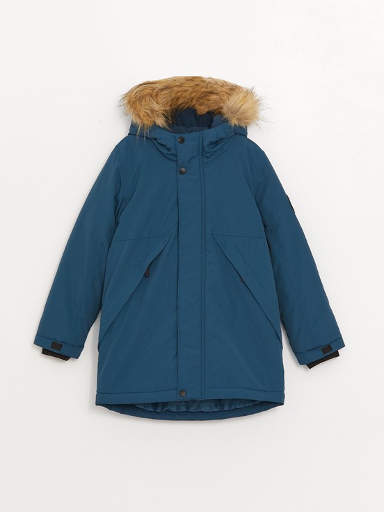 Kapüşonlu Erkek Çocuk Parka KOYU İNDİGO