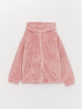 Kapüşonlu Basic Uzun Kollu Pelüş Kız Çocuk Fermuarlı Sweatshirt MAT LİLA