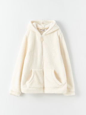 Kapüşonlu Basic Uzun Kollu Pelüş Kız Çocuk Fermuarlı Sweatshirt MAT LİLA