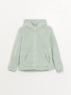 Kapüşonlu Basic Uzun Kollu Pelüş Kız Çocuk Fermuarlı Sweatshirt MAT LİLA