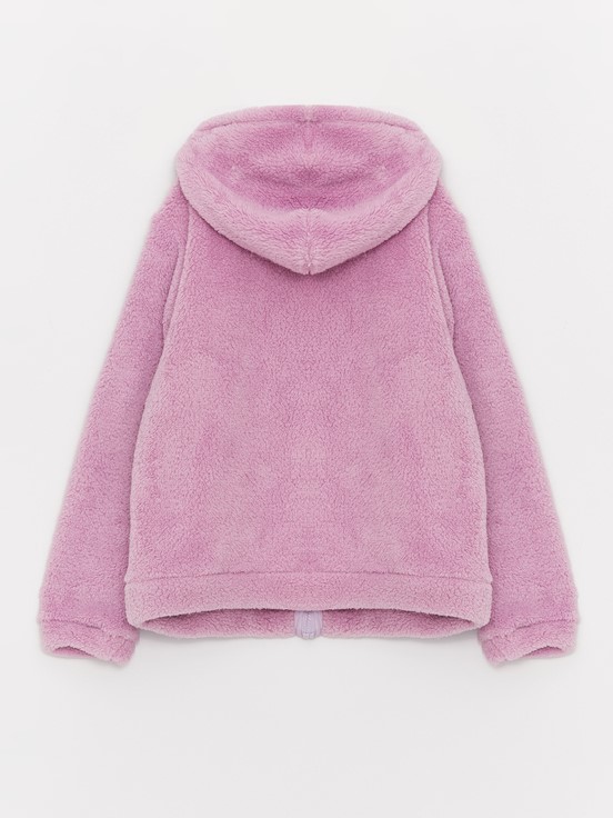 Kapüşonlu Basic Uzun Kollu Pelüş Kız Çocuk Fermuarlı Sweatshirt MAT LİLA