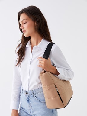 Fermuar Detaylı Kadın Omuz ve Kol Çantası BEJ