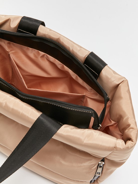 Fermuar Detaylı Kadın Omuz ve Kol Çantası BEJ