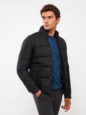 Standart Kalıp Dik Yaka Erkek Şişme Mont YENİ SİYAH