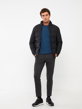 Standart Kalıp Dik Yaka Erkek Şişme Mont YENİ SİYAH