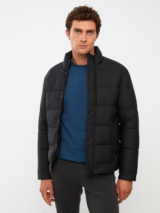 Standart Kalıp Dik Yaka Erkek Şişme Mont YENİ SİYAH