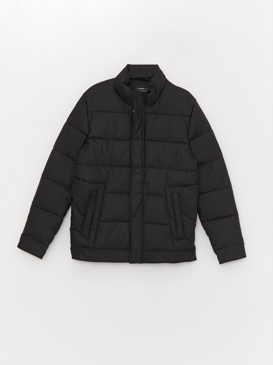 Standart Kalıp Dik Yaka Erkek Şişme Mont YENİ SİYAH