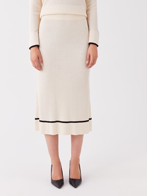 Kadın Beli Lastikli Düz Triko Etek EKRU