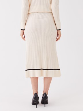 Kadın Beli Lastikli Düz Triko Etek EKRU