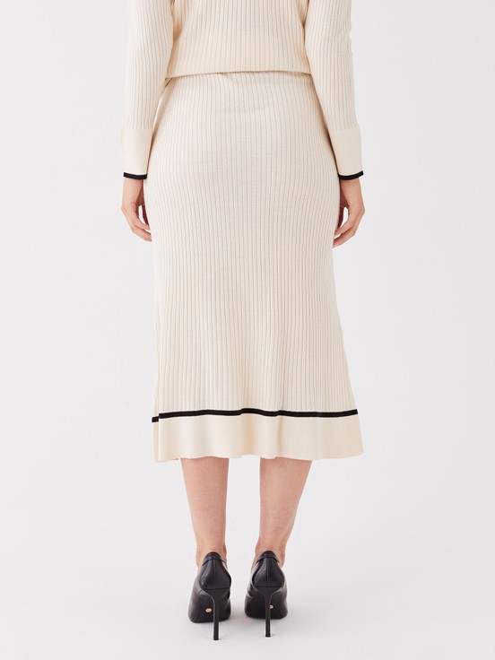 Kadın Beli Lastikli Düz Triko Etek EKRU