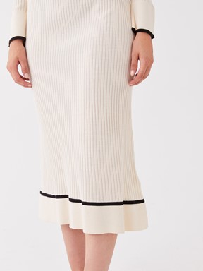 Kadın Beli Lastikli Düz Triko Etek EKRU