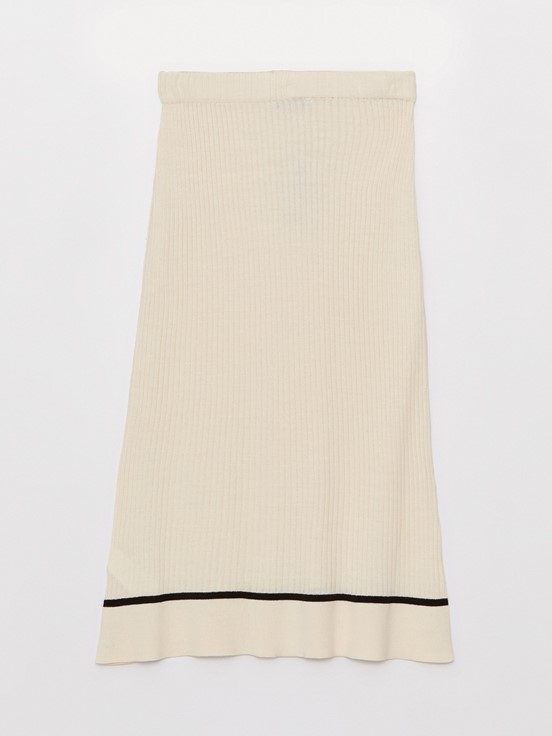 Kadın Beli Lastikli Düz Triko Etek EKRU