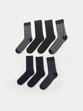 Desenli Erkek Soket Çorap 7'li KARIŞIK RENK İPLİĞİ BOYALI