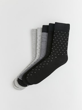 Desenli Erkek Soket Çorap 5'li KARIŞIK RENK İPLİĞİ BOYALI