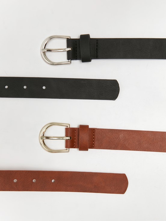 Deri Görünümlü Kadın Kemer 2'li SİYAH