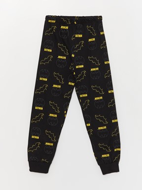 Bisiklet Yaka Batman Baskılı Uzun Kollu Erkek Çocuk Pijama Takımı YENİ SİYAH