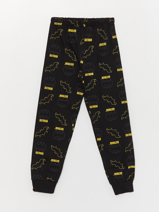 Bisiklet Yaka Batman Baskılı Uzun Kollu Erkek Çocuk Pijama Takımı YENİ SİYAH