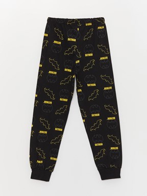 Bisiklet Yaka Batman Baskılı Uzun Kollu Erkek Çocuk Pijama Takımı YENİ SİYAH