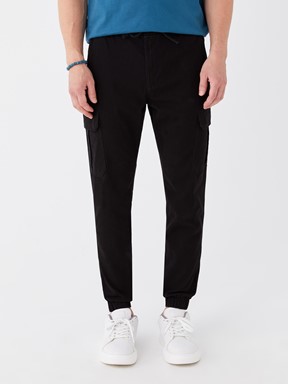 Slim Fit Gabardin Erkek Kargo Pantolon SİYAH