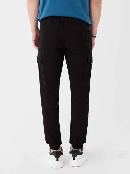 Slim Fit Gabardin Erkek Kargo Pantolon SİYAH