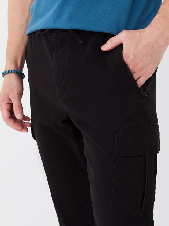 Slim Fit Gabardin Erkek Kargo Pantolon SİYAH