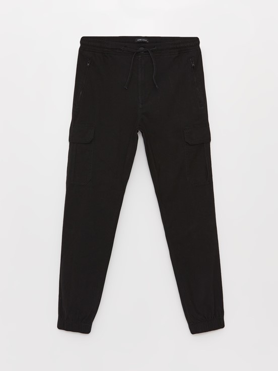 Slim Fit Gabardin Erkek Kargo Pantolon SİYAH