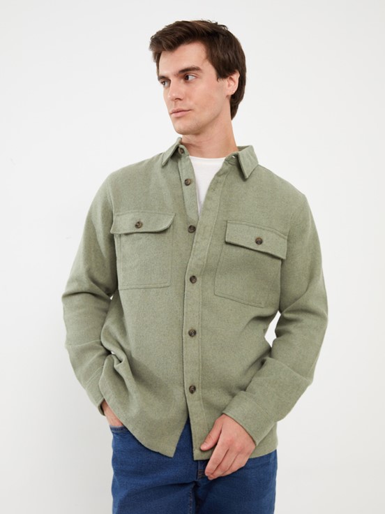 LCW CASUAL Regular Fit Uzun Kollu Erkek Gömlek Ceket AÇIK HAKİ