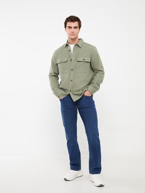LCW CASUAL Regular Fit Uzun Kollu Erkek Gömlek Ceket AÇIK HAKİ