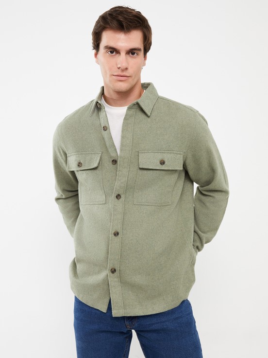 LCW CASUAL Regular Fit Uzun Kollu Erkek Gömlek Ceket AÇIK HAKİ
