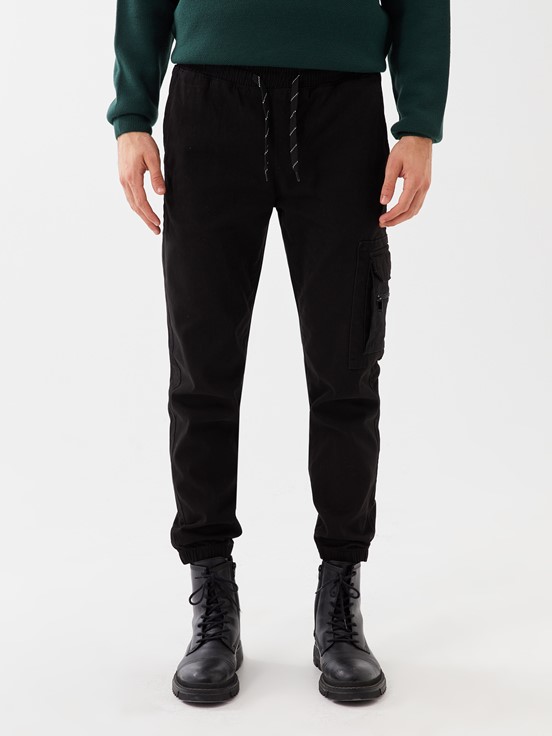 LCW CASUAL Standart Kalıp Gabardin Erkek Jogger Pantolon SİYAH
