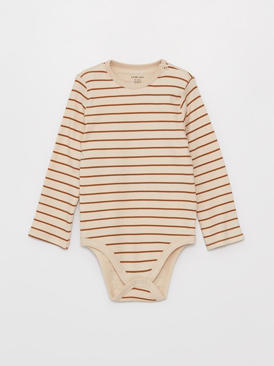 Bisiklet Yaka Uzun Kollu Baskılı Erkek Bebek Çıtçıtlı Body 2'li BEJ