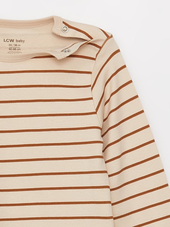 Bisiklet Yaka Uzun Kollu Baskılı Erkek Bebek Çıtçıtlı Body 2'li BEJ