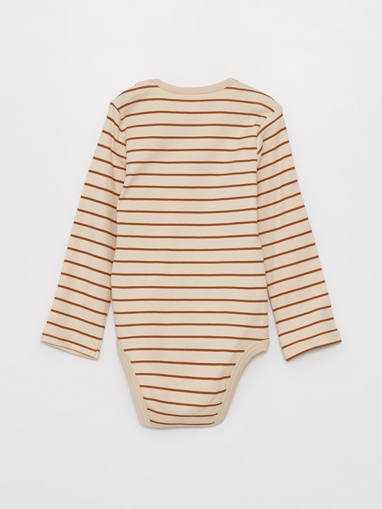Bisiklet Yaka Uzun Kollu Baskılı Erkek Bebek Çıtçıtlı Body 2'li BEJ