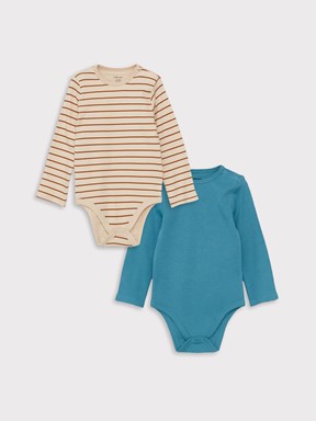 Bisiklet Yaka Uzun Kollu Baskılı Erkek Bebek Çıtçıtlı Body 2'li BEJ