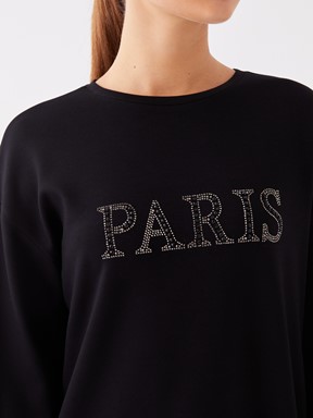 LCW CLASSIC Bisiklet Yaka Nakışlı Uzun Kollu Oversize Kadın Tunik YENİ SİYAH