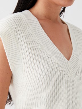 Kadın V Yaka Düz Triko Süveter EKRU